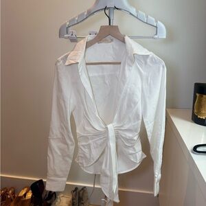 Elegant White Tie-Front Blouse